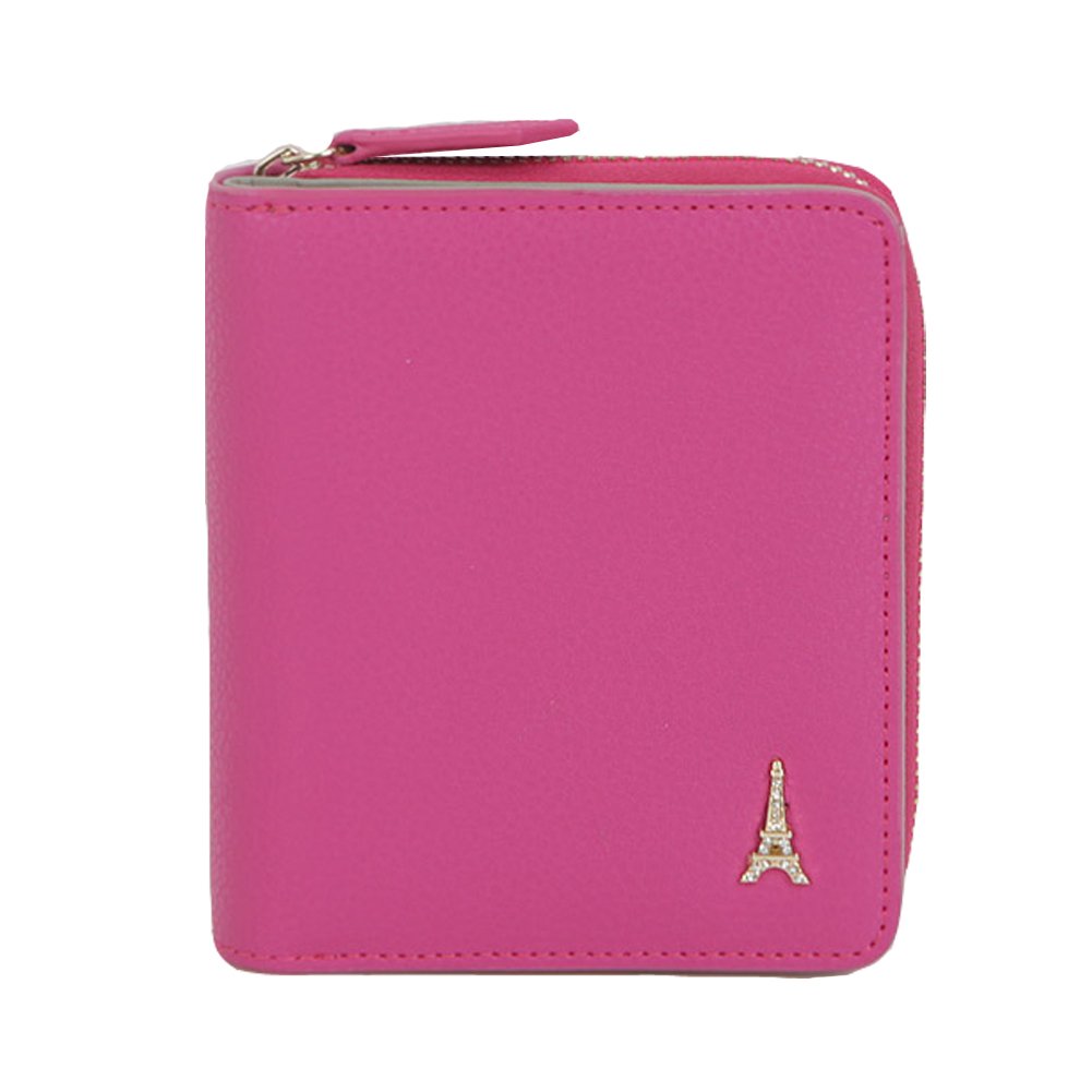 FrombParis Fashion Cowhide Half Wallet for Woman (Hot Pink)