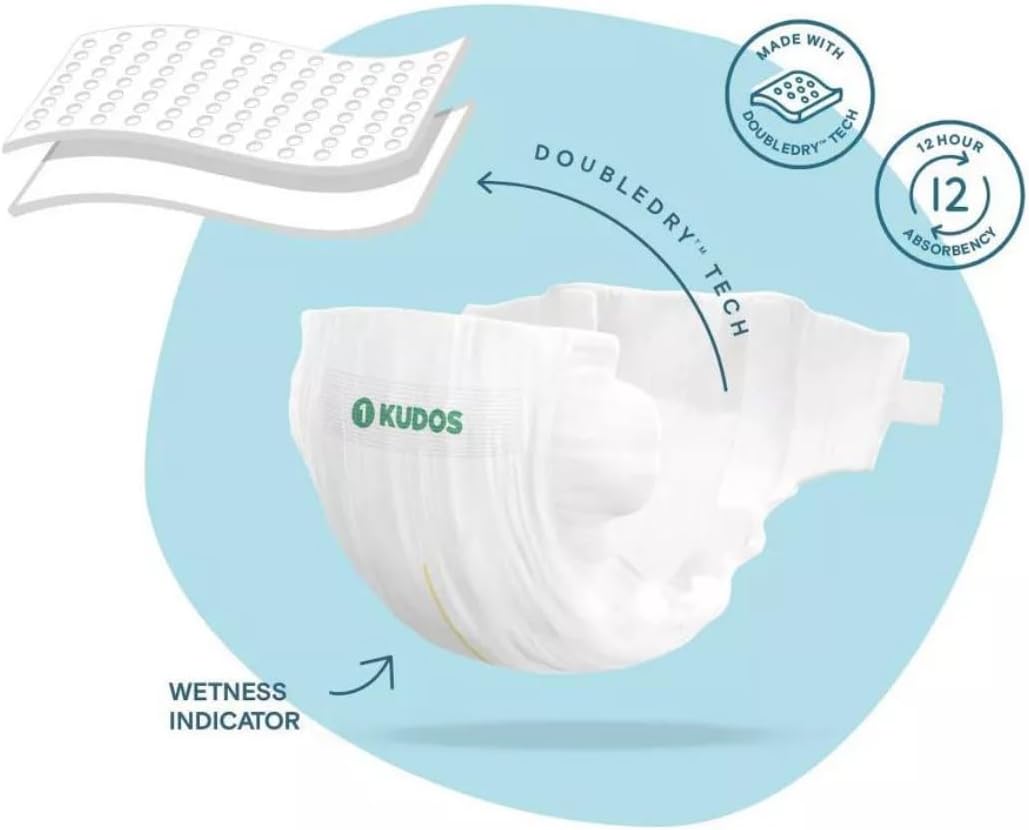 Kudos Chlorine Free Premium Diapers, 100% Cotton-Lined, Size 2, 66 Count, 10-14 lbs
