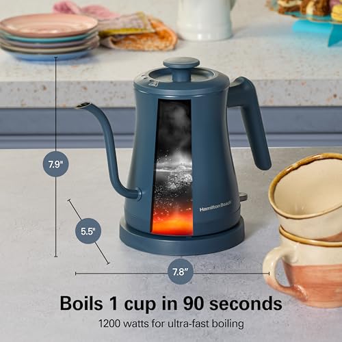 Image of Hamilton Beach Compact 20 oz. / 0.6 Liter Gooseneck Electric Kettle | Boiling Water, Pour Over Coffee, Tea | 1200 Watts | Auto Shutoff | Stainless Steel BPA-Free Interior | Kitchen Makeover Blue