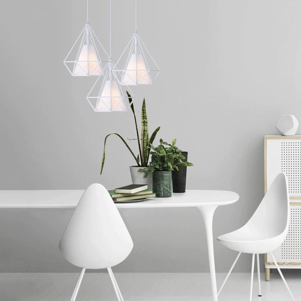 THKSGIV Modern Diamond Shaped Iron Small Pendant Lamp Nordic Style E27 Chandeliers Single Head Ceiling Hanging Light Lighting Fixture for Restaurant Cafe(White,2