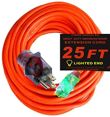 10/3 Extension Cord 25 ft 10 Gauge Extension Cords Indoor/Outdoor Power Extension Cord with Lighted End 25 Foot Generator Extension Cord 25 ft 10 Gauge Heavy Duty