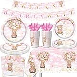 CMUSKO We Can Bearly Wait Bear Baby Shower Decorations, 142pcs Bear Baby Shower Plates and Napkins Set, Cups Banner Tablecloth for Girls Teddy Bear Baby Shower Party Supplies (Pink) -  Mbetray