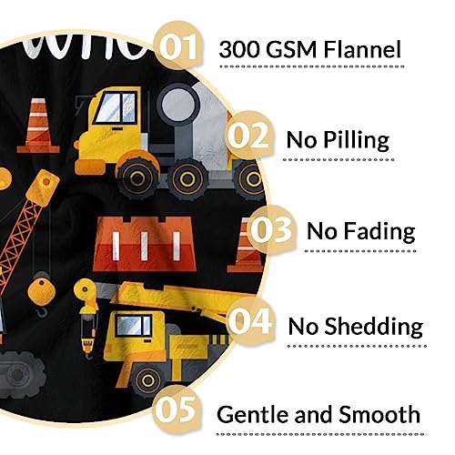 Personalized Construction Truck Blanket Gifts with Name - 50x60 Inches Funny Throw Blanket for Boys - Black Soft Fuzzy Excavator Blankets for Bed, Couch & Living Room