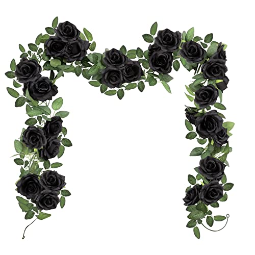 SHACOS 3pcs Artificial Flower Garland 3 Strand 6.0 m Fake Rose Garland Artificial Flowers Hanging Rose Vines for Wedding Garden Party Home Black