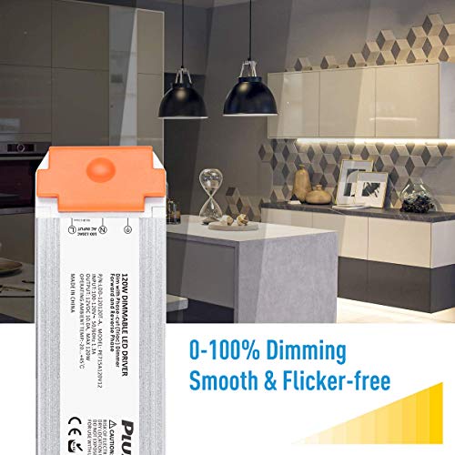 Image of 120W 12V Dimmable LED Driver, Triac /ETV /MLV Dimmable Power Supply Compatible with Lutron, Leviton Dimmer, 120V AC to DC 12V 10A Transformer for LED Strip Light, Low Voltage Lighting Project