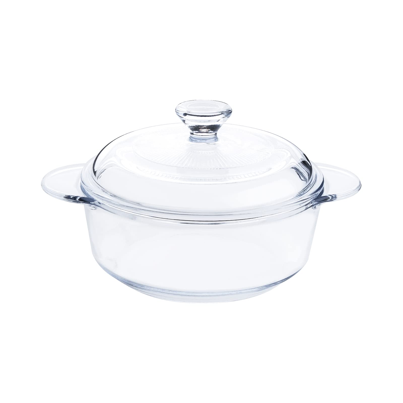 Clear Round Casserole With Lid, Glass Baking Dish With Cover, Oven Safe, Freezer and Dishwasher Safe (1-Quart Round)