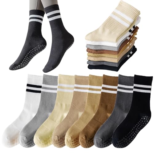 Tergy 8 Pairs Long Yoga Socks with Grip for Women Anti Skid Gripper Socks No Slip Socks for Pilates, Barre, Dance,Yoga