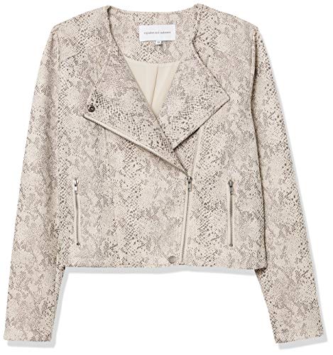 cupcakes and cashmere Women's Isabell Snake Printed Moto Jacket, Latte, Large