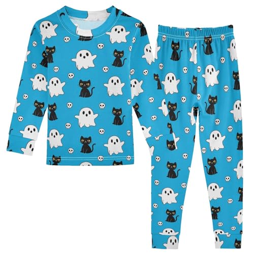 Pajama Sets Long Sleeve Halloween Ghosts Cats Skulls Soft Comfy Sleepwear 2 Piece PJS 3-8T