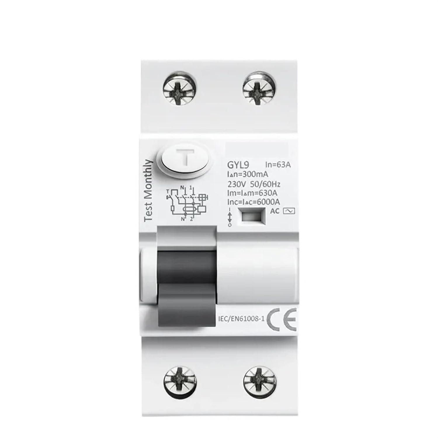 GYL9 AC Type RCCB Electromagnetic Residual Current Circuit Breaker AC ELCB 2 Pole 25A 40A 63A 100A RCD 30mA 100mA 300mA 1Pcs(2P 63A,300mA)