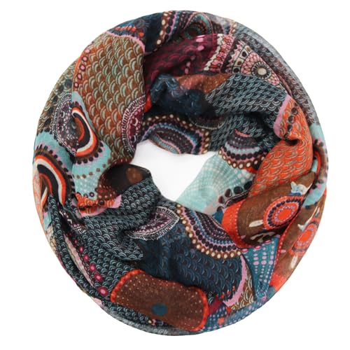 Gloop Damen Schal Loop Schal Feinstrick Loop mit Ethno Punkte Muster