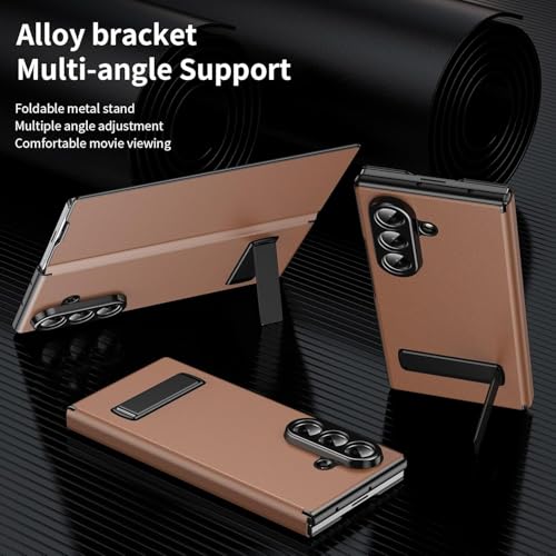 Image of TechTrendz for Samsung Galaxy Z Fold 7 Magnetic Flip Folding Case, Multi-Angle Bracket, Full Body Hinge Protective Slim Cover, Luxurious Business Leather Cover for Fold 7 Back Cover (Brown)