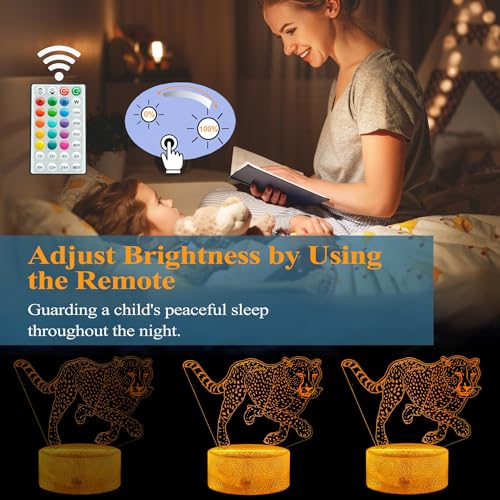 Image of Cheetah Night Light, 3D Illusion Lamp with 16 Color Changing Modes, Remote Control Timer and Dimmable, Kids Boys Girls Room Decoration, Holiday Xmas Gifts