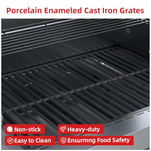 Image of Veralune 4 Burner Gas Grill with Side Burner, 4 Burner Outdoor Cooking Grill with Infrared Side Burner, Outdoor BBQ Grill with Oil Tray, Built-in Thermometer, Enameled Cast Iron Grates, 55,000 BTU