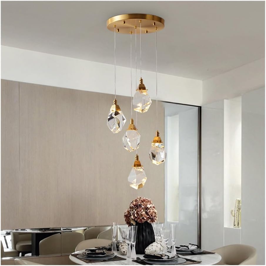 WINDALY 5 Lights Crystal Light Modern Clusterd Led Raindrop Round Hangifor Foyer Entryway Diniroom Bedroom Kitchen Island Stairwell Staircase/5 Light/a