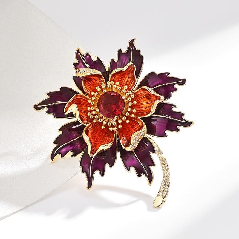 Image of Flower Brooch Pin - Rhinestone Flower Pin 18k Gold Plated - Thanksgiving Day, Birthday, Wedding Gifts for Mom, Wife