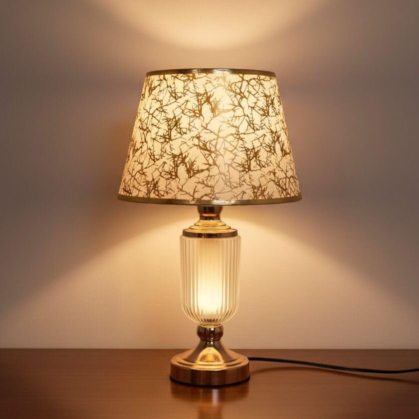 ELARE Elegant Table Lamp with Glass Base Gold Finish - Decorative Branch Pattern Shade Light for Night Decor Bedroom Metal Body in Golden Shine-image-39
