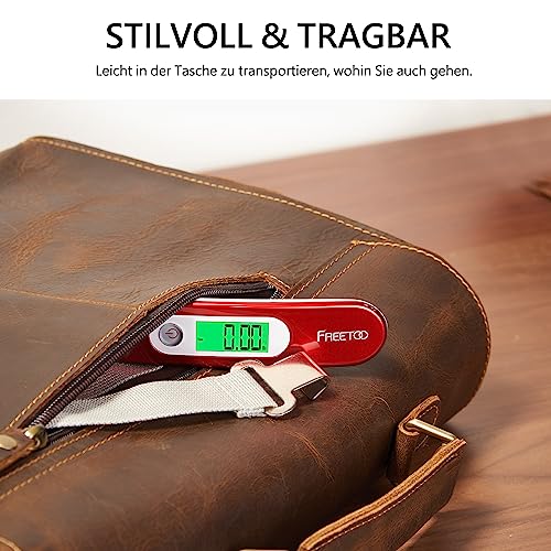 [Digitale Kofferwaage] FREETOO Gepäckwaage tragbare Hängewaage LCD-Anzeige mit Hintergrundbeleuchtung Tara-Funktion praktisch für Reisen/Familienleben bis 50KG (Rot) 6