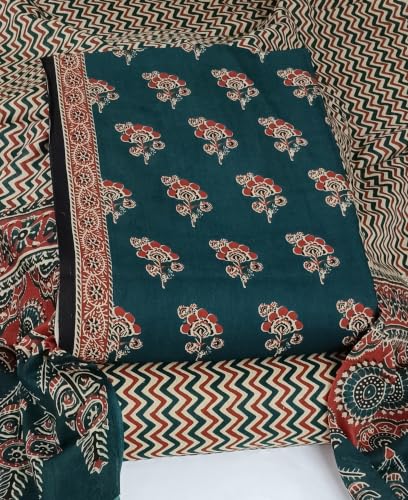Image of DRAVINAM Trends Women's Premium Cambric Cotton Jaipuri Printed Unstitched Salwar Suit Dress Material with Mulmul Cotton Dupatta