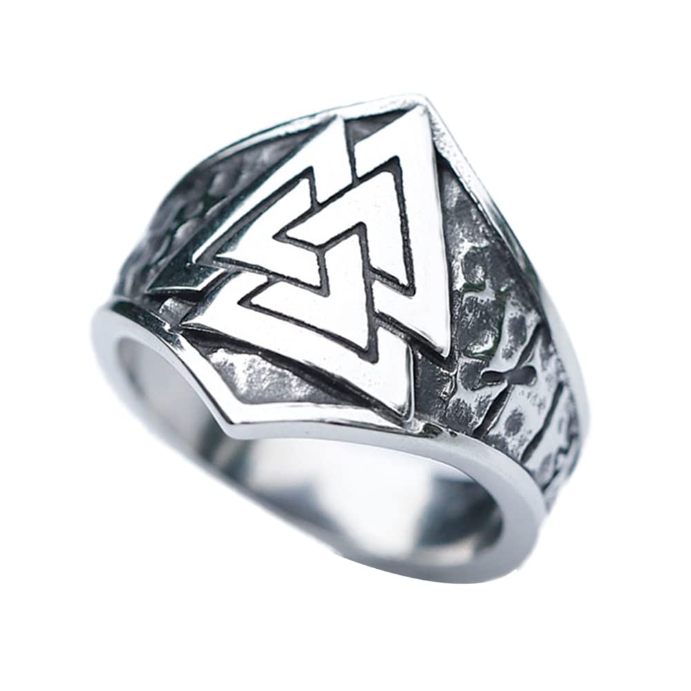 Dfwy Men's Onecolor Viking Valknut Ring, Nordic Runes Odin Symbol Stainless Steel Ring, Wo Fashion Punk Gothic Vintage Amulet Biker Ring Jewelry Size 8-14 (Size : 14)