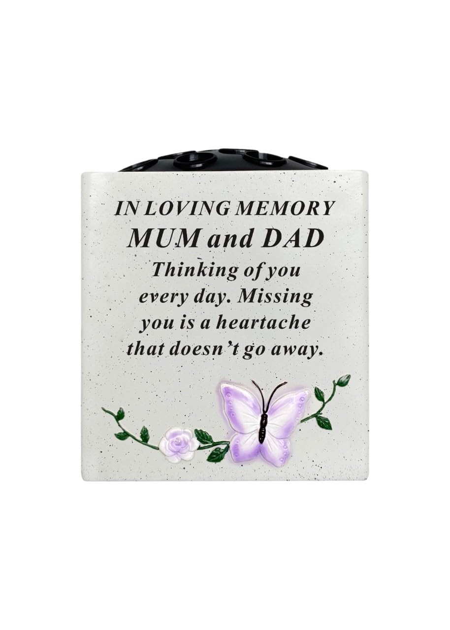 Mum & Dad Memorial Flower Vase Rose Bowl Holder Pot Crem Graveside Garden Orname
