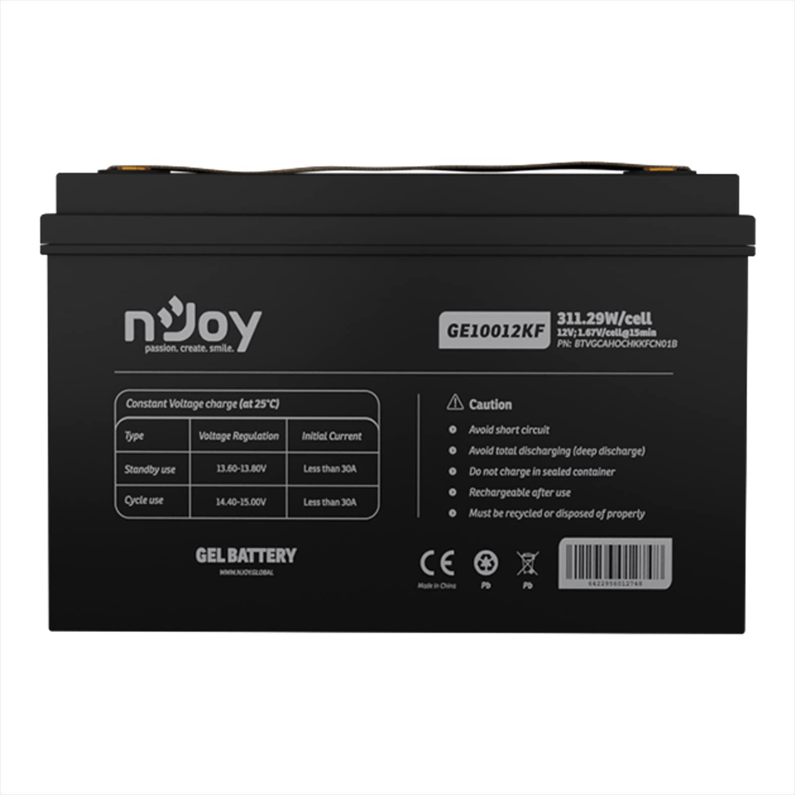 NJOY GE10012KF Batteria GEL 12V 100Ah a Ciclo Profondo | Senza Manutenzione | per Camper Barca Impianti Solari UPS | Connettori T11 | Garanzia 2 Anni
