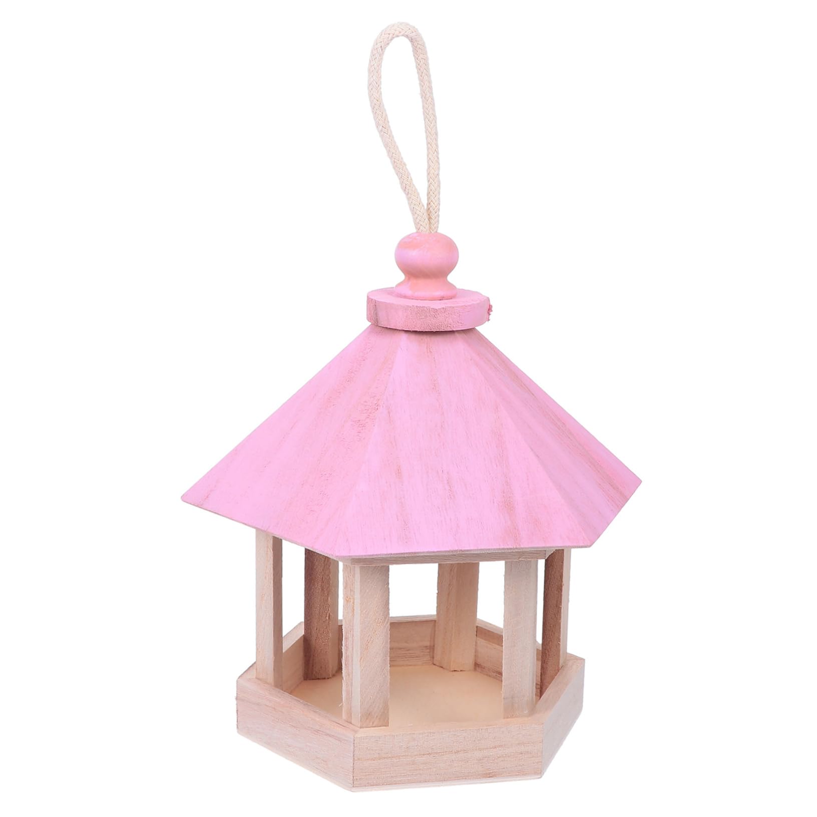 Mipcase Wooden Bird Nest Hanging Birdhouse Pink Garden Decorative Bird Shelter for Backyard Wildlife Patio