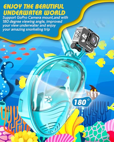 Image of QingSong Kids Snorkel Mask Full Face, Snorkeling Set with Camera Mount, 180 Degree Panoramic View Snorkeling Gear Anti-Fog Anti-Leak