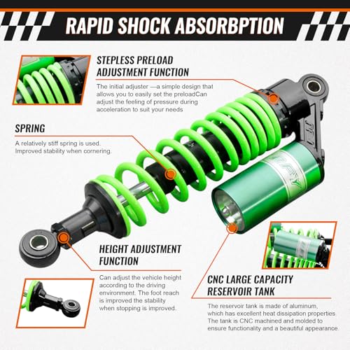 Image of GZYF 320mm 12.6 inch Pair Universal Motorcycle Rear Air Shock Absorbers for HONDA for Suzuki for Kawasaki for Yamaha ATV Go Kart Quad Dirt Sport Bikes,Green,12.5 inch