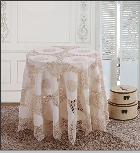 OctoRose100% Cotton Crocheted Beige Lace Tablecloth for Rectangular, Round, and Oblong Tables | Elegant Handmade Table Cloth | Delicate Table Cover