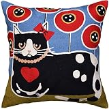 Kashmir Designs Black Cat Pillow Cover | Poppy Cat Pillows | Modern Cat Cushion | Cat Face on Pillow