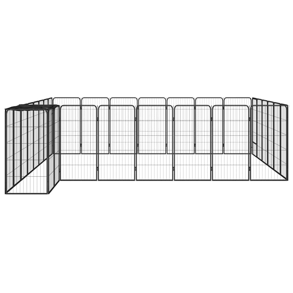 Cuccia per cani in acciaio nero, 30 pezzi, 400 x 350 cm | Recinto in acciaio verniciato a polvere con tetto in polietilene e serratura per il giardino, picchetti inclusi.