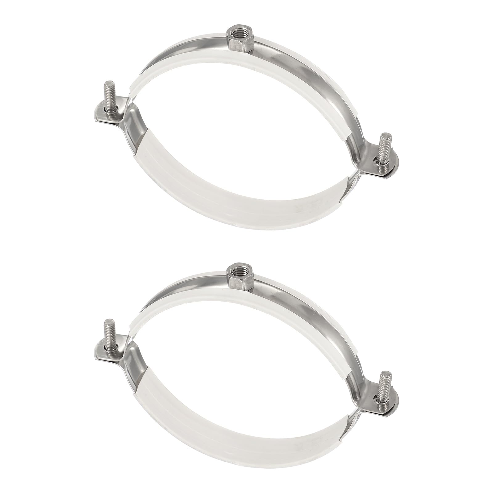 sourcing map 2pcs 201 Stainless Steel 3.9-4.3"/100-110mm Split Ring Pipe Hanger Pipe Strap Clamp Split Ring Hanger with Rubber for Tubing Shower Curtain Tiki Torch, Silver Tone
