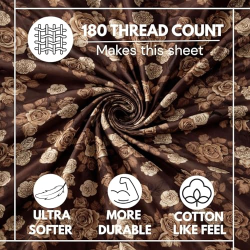 Image of DECOMIZER 240 TC Microfiber Soft Cotton Printed Single Bed Bedsheet for Diwan Bed, Size 60 Inches X 90 Inches, 152 X 230 cm with 1 Large Size Pillow Covers -BrownRose