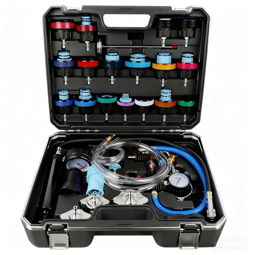 CXPRO 28pcs Universal Radiator Pressure Tester Kit, Tester Pneumatic Vacuum Cooling System Purge Refill Leak/Refiller Set, Universal Automotive Domestic/Import Vehicles, Motorcycle