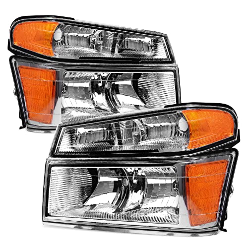 Image of OEDRO Headlights Assembly Compatible with 2004-2012 Chevy Colorado / 2004-2012 GMC Canyon / 2006-2008 Isuzu i-Series Replacement Headlamp with Bumper Light Chrome Housing Clear Lens Amber Reflector