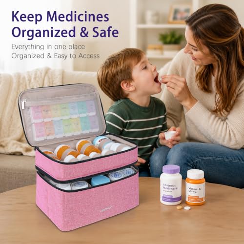 Image of Lexeeco Dual Layers Medicine Pill Bottle Organizer Bag with Lockable Zipper