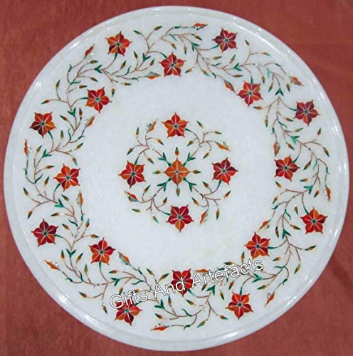 Table basse d'angle en marbre blanc et pierre naturelle ronde - 2