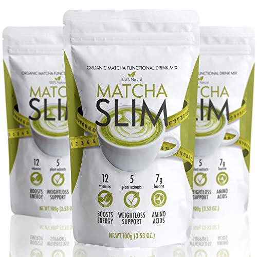 Matcha Slim 2+1 - Energy Drink Mix Powder Supplement with Taurine & Spirulina 3.53oz  Natural, Sugar Free, Vitamin Rich Green Tea Diet for Women, Men
