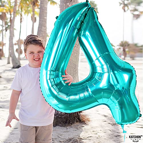 Image of KatchOn Aqua Blue Number 4 Balloon 40 Inch