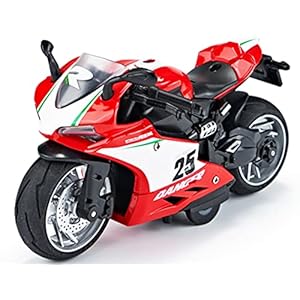 Gilumza Pull Back Motorcycle Toys, Pullback Gift with Music Light, Race Motorcycles Toy for Boys Kids Age Over 3 4 5 6 7 8 Year Old (Redwhite)