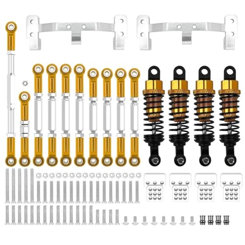 RCパーツ For WPL 1/16 C14 C24 RC カー メタル シャーシ リンク ロッド プル ロッド マウント ホルダー ショックアブソーバー セット アップグレード パーツ 改造 アクセサリー(Yellow)