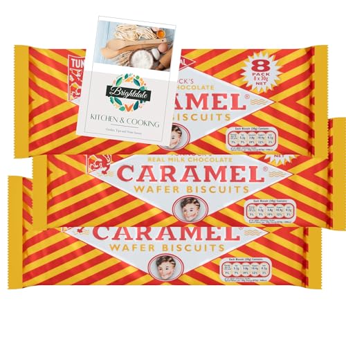 Caramel Wafer Bundle with Tunnocks Milk Chocolate Caramel Wafer 3 Pack (8 per pack) 240g + Brightdale Kitchen Booklet