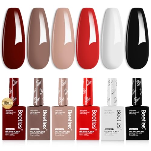 Image of Beetles Fall Gel Polish Set - 6 Colors 15ml Full Size Hema-Free Brown Burgundy Black White Red Nude Soft Classics Polish Soak Off Uv Led Lamp Nail Art Salon Colorful Bottle Manicure