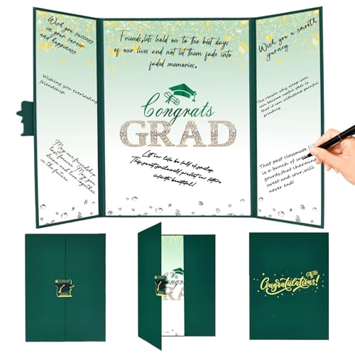 Image of Crenics Green and Gold Graduation Decorations Class of 2026, Creative Graduation Guest Sign in Book Alternative, Congrats Grad Signature Book 18 inch x 12 inch, Awesome Graduation Gift or Keepsake