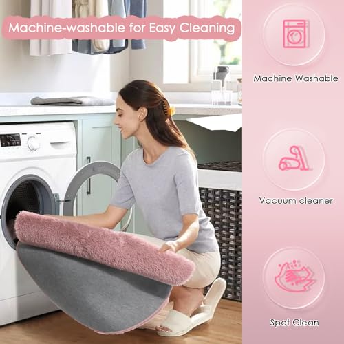 image for Amdrebio Blush Pink Fluffy Round Rug 4Ft for Bedroom, Fuzzy Furry Circ