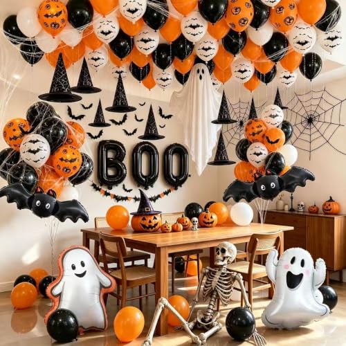 Halloween Balloon Arch with Bat Ghost Boo Foil Balloons 3D Bats Spider Web - image 2