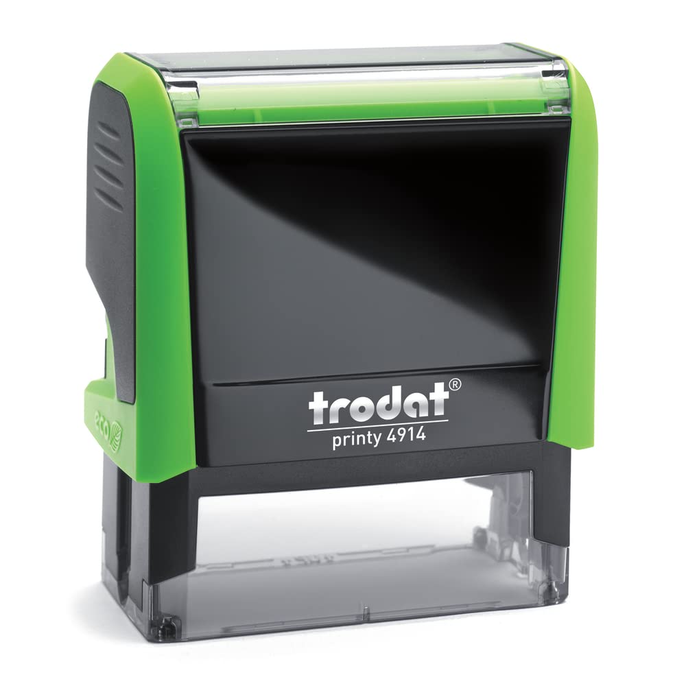 Trodat Printy 4914 Timbro Personalizzato Autoinchiostrante, max 6 Righe, Dimensione Impronta 64x26 mm, Colore Timbro Verde, Cartuccia Inchiostro Nero, Ideale per Uffici, Aziende, Medici, Insegnanti