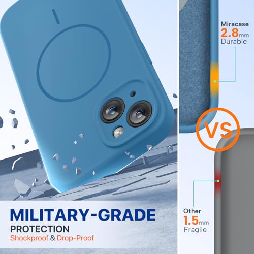 Image of Miracase Magnetic for iPhone 15 Plus Case, [Soft Anti-Scratch Microfiber Lining], Compatible with MagSafe, Liquid Silicone Shockproof Drop Protection Phone Case for 15 Plus, Capri Blue