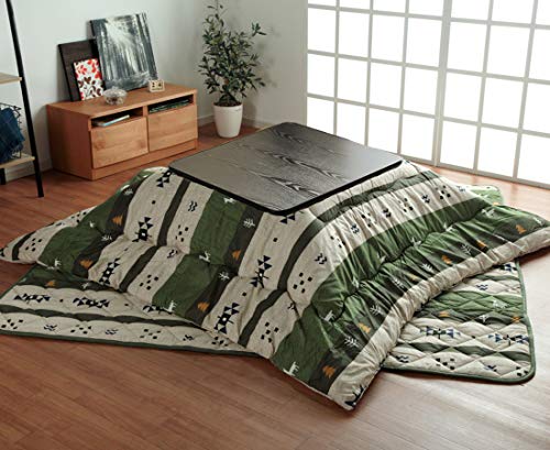 こたつセット こたつ布団 正方形 和洋 カジュアル ココット グリーン (台: ブラック) こたつ3点セット (掛敷セット 185×185cm こたつ台 70×70cm) 厚掛け ノルディック 北欧 #9810036+9831393 #1854